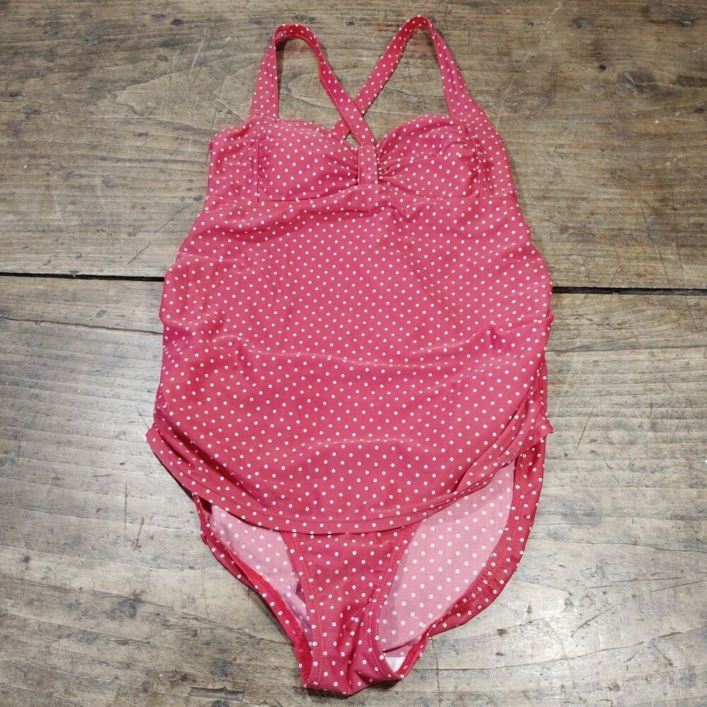 Motherhood Beach Bump Maternity Swimsuit MEDIUM One Piece Skirted Red Polka Dot